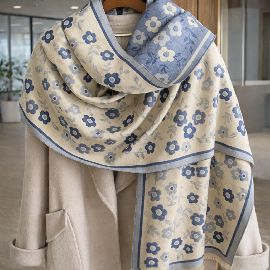 Blossom Philox Floral Shawl - Blue - Salty Accessories