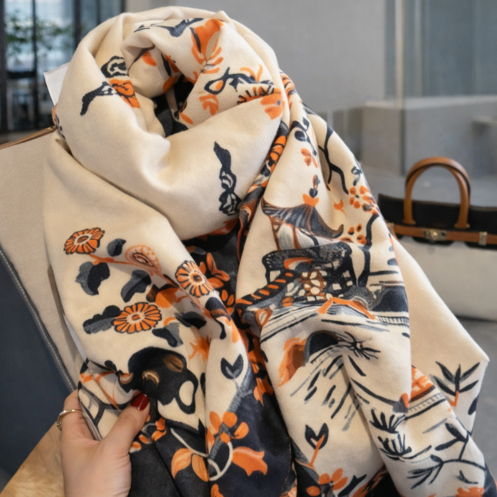 Amber Bloom Luxe Scarf - Beige - Salty Accessories