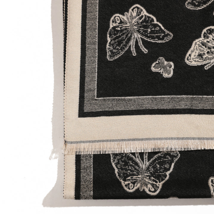Butterfly Print Two Tone Shawl - Black