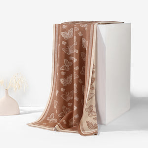 Butterfly Print Two Tone Shawl - Light Brown
