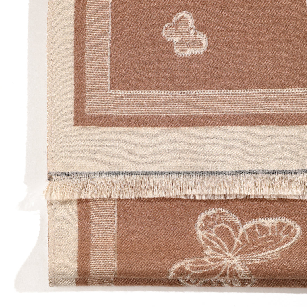 Butterfly Print Two Tone Shawl - Light Brown