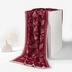 Butterfly Print Two Tone Shawl - Maroon