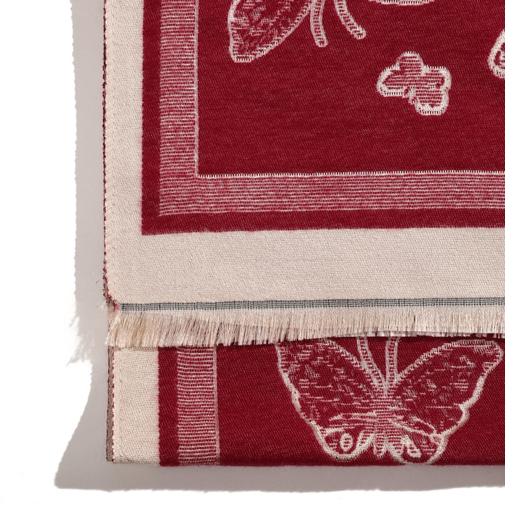 Butterfly Print Two Tone Shawl - Maroon