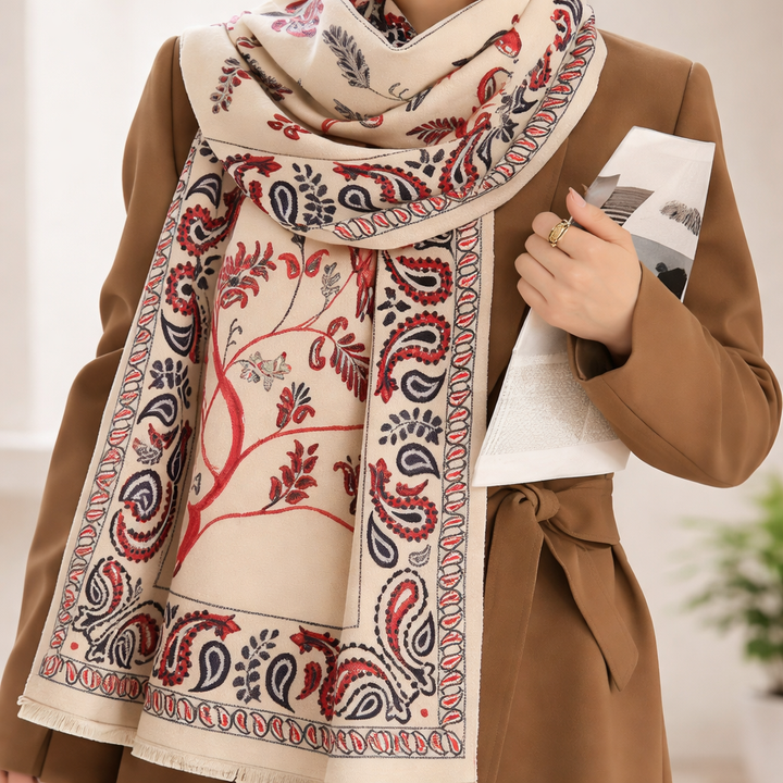 Desert Bloom Paisley Shawl - Beige