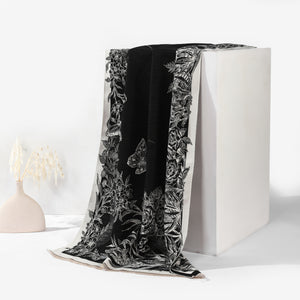 BloomWave Rose Print Shawl - Black