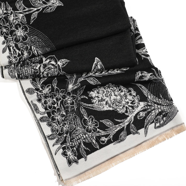 BloomWave Rose Print Shawl - Black