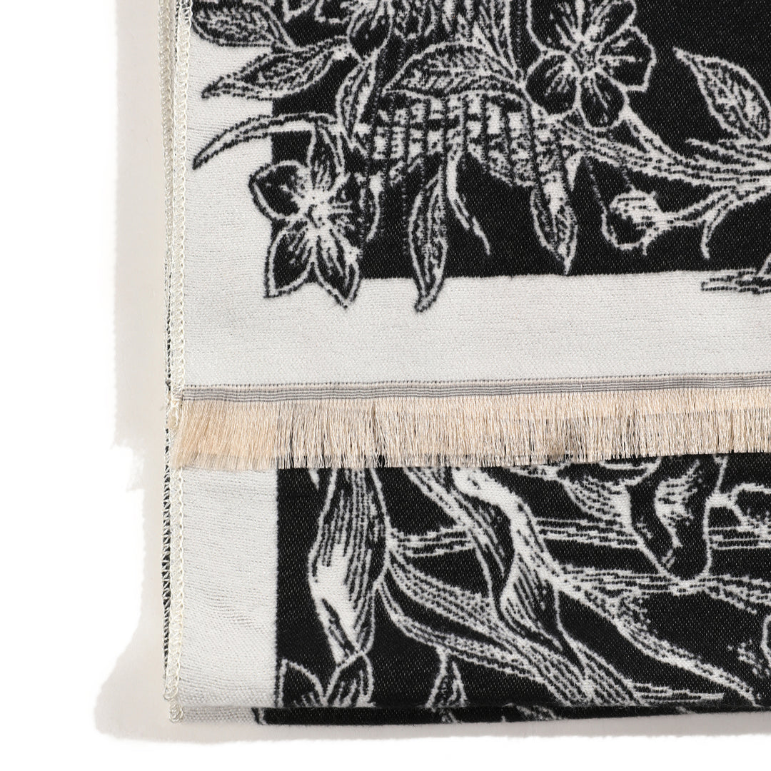 BloomWave Rose Print Shawl - Black