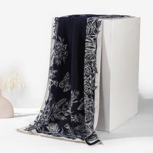 BloomWave Rose Print Shawl - Blue