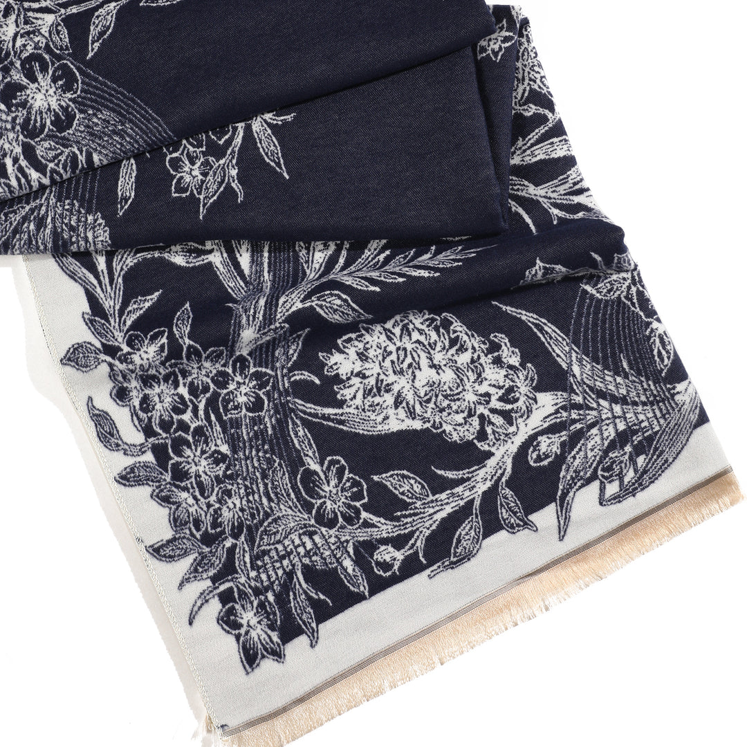 BloomWave Rose Print Shawl - Blue