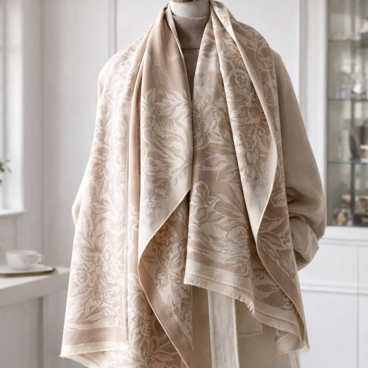 BloomWave Rose Print Shawl - Light Brown - Salty Accessories