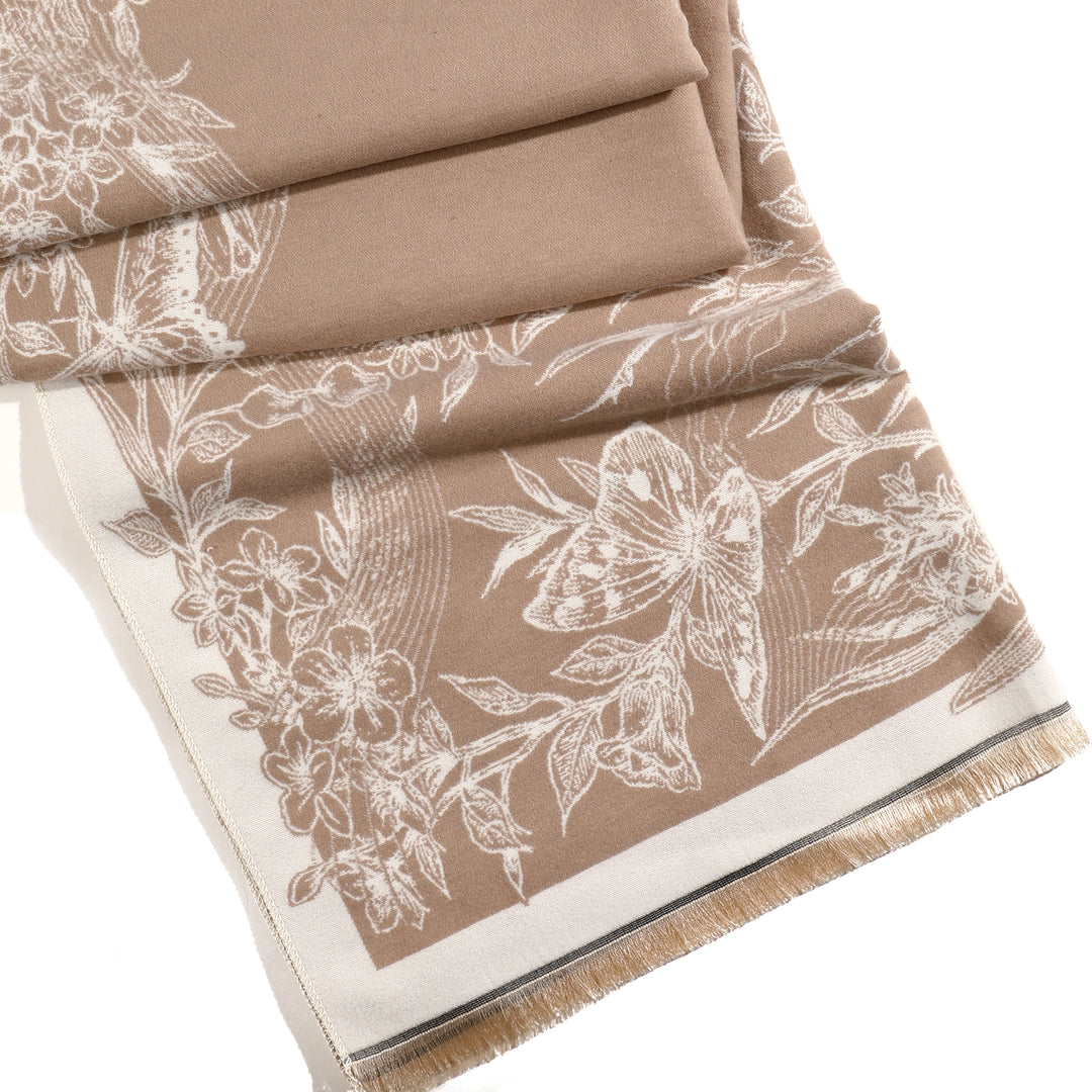 BloomWave Rose Print Shawl - Light Brown