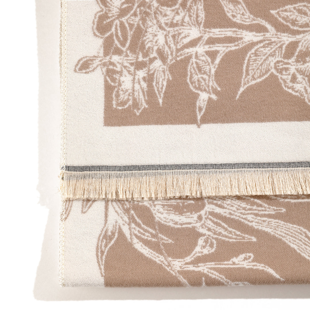 BloomWave Rose Print Shawl - Light Brown