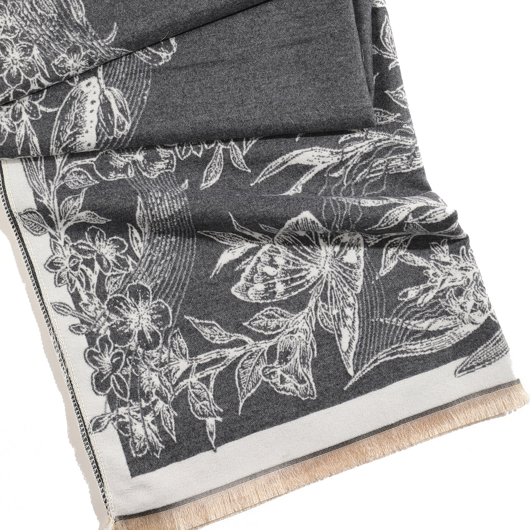 BloomWave Rose Print Shawl - Grey
