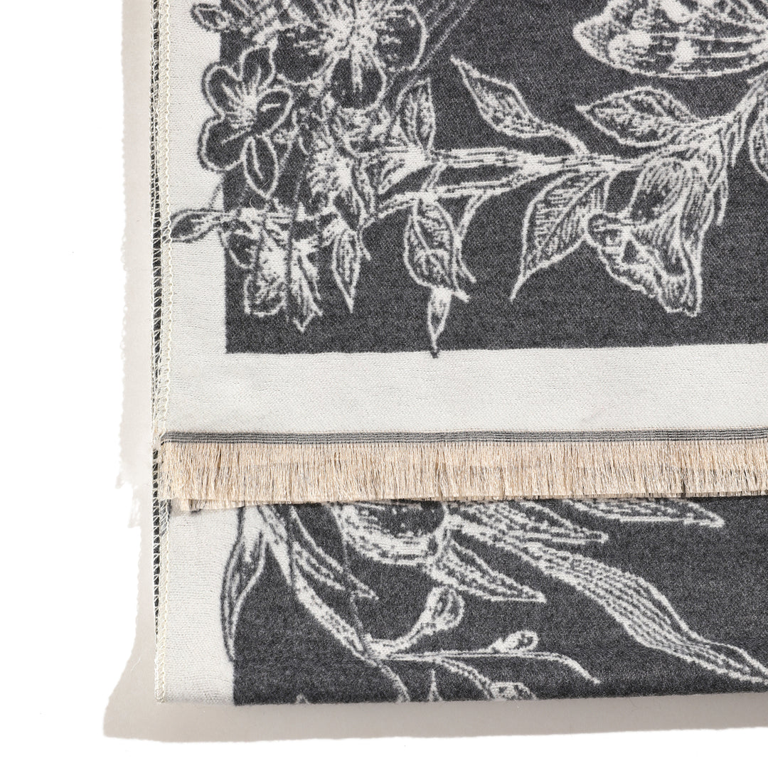 BloomWave Rose Print Shawl - Grey