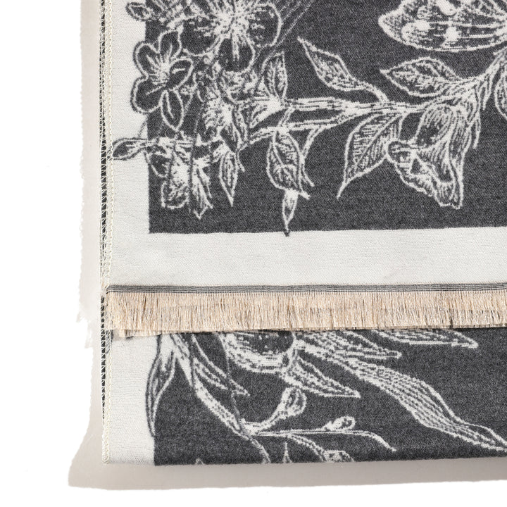 BloomWave Rose Print Shawl - Grey