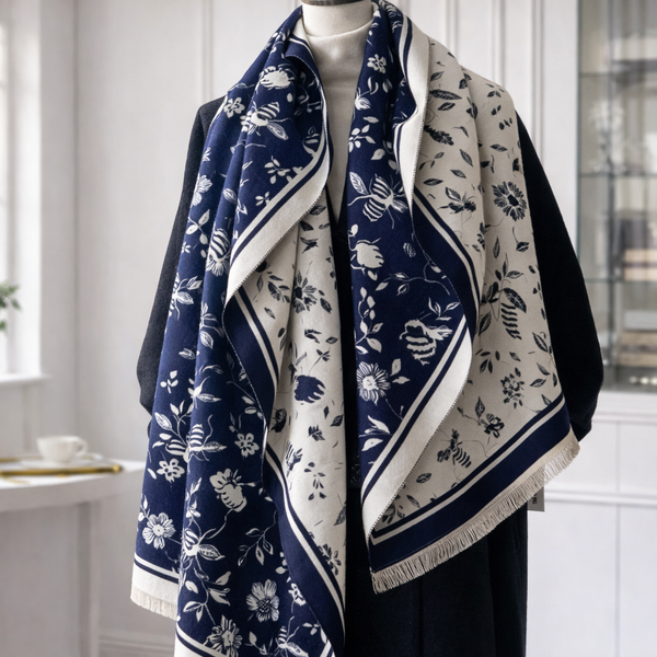 HoneyGarden Luxe Reversible Shawl - Blue