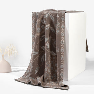 MeadowSerene Cozy Floral Shawl - Brown