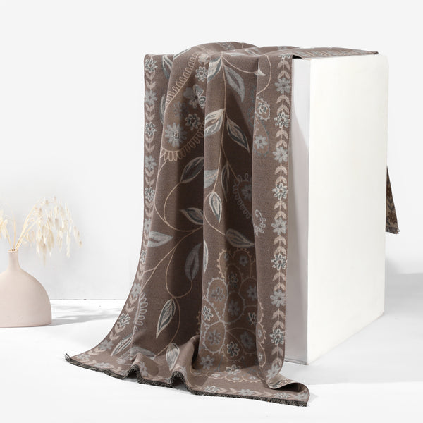 MeadowSerene Cozy Floral Shawl - Brown