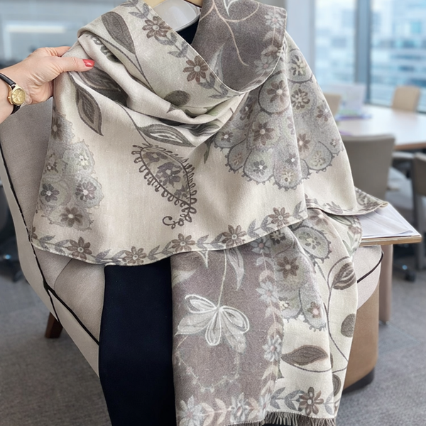 MeadowSerene Cozy Floral Shawl - Brown
