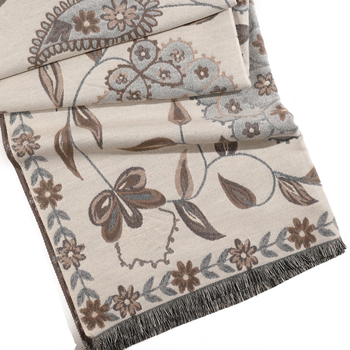 MeadowSerene Cozy Floral Shawl - Brown