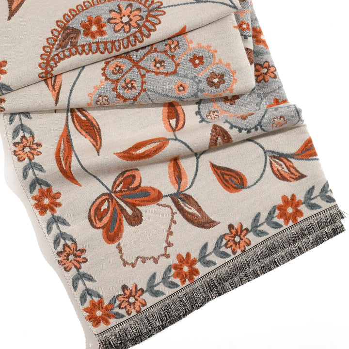 MeadowSerene Cozy Floral Shawl - Beige