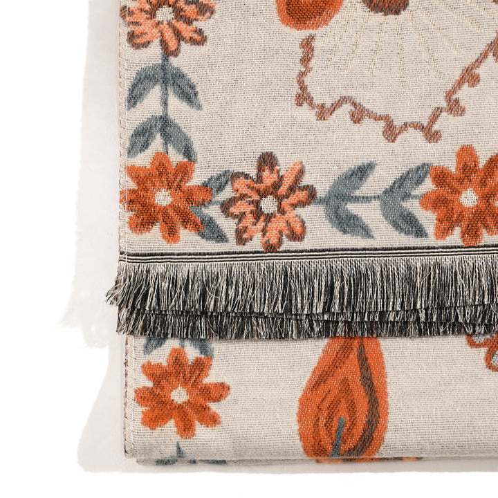 MeadowSerene Cozy Floral Shawl - Beige