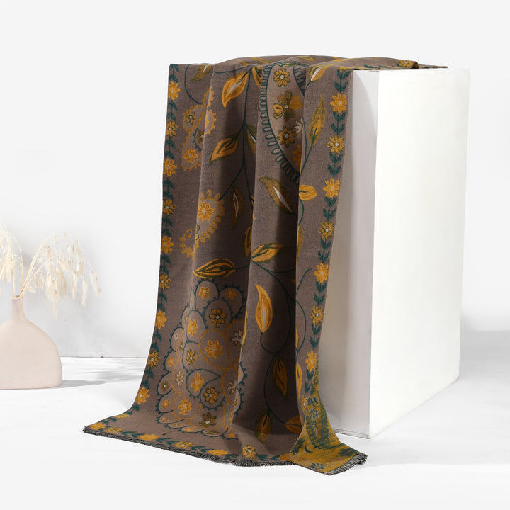 MeadowSerene Cozy Floral Shawl - Yellow