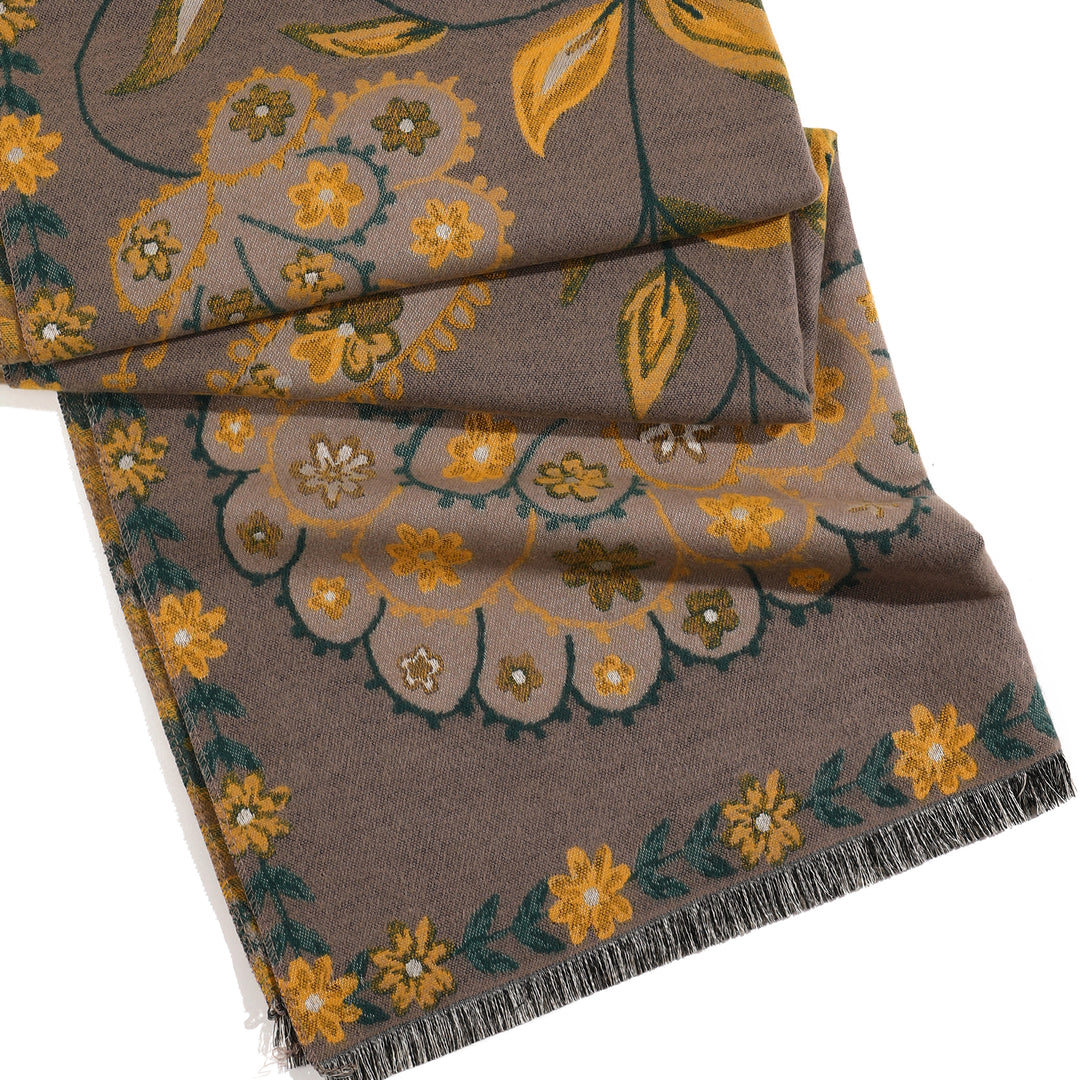 MeadowSerene Cozy Floral Shawl - Yellow
