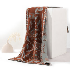 MeadowSerene Cozy Floral Shawl - Rust