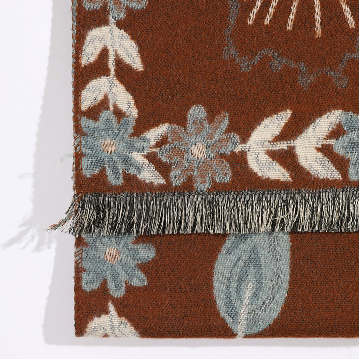 MeadowSerene Cozy Floral Shawl - Rust