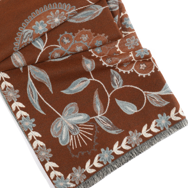 MeadowSerene Cozy Floral Shawl - Rust