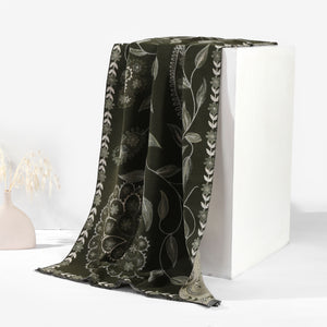 MeadowSerene Cozy Floral Shawl - Olive