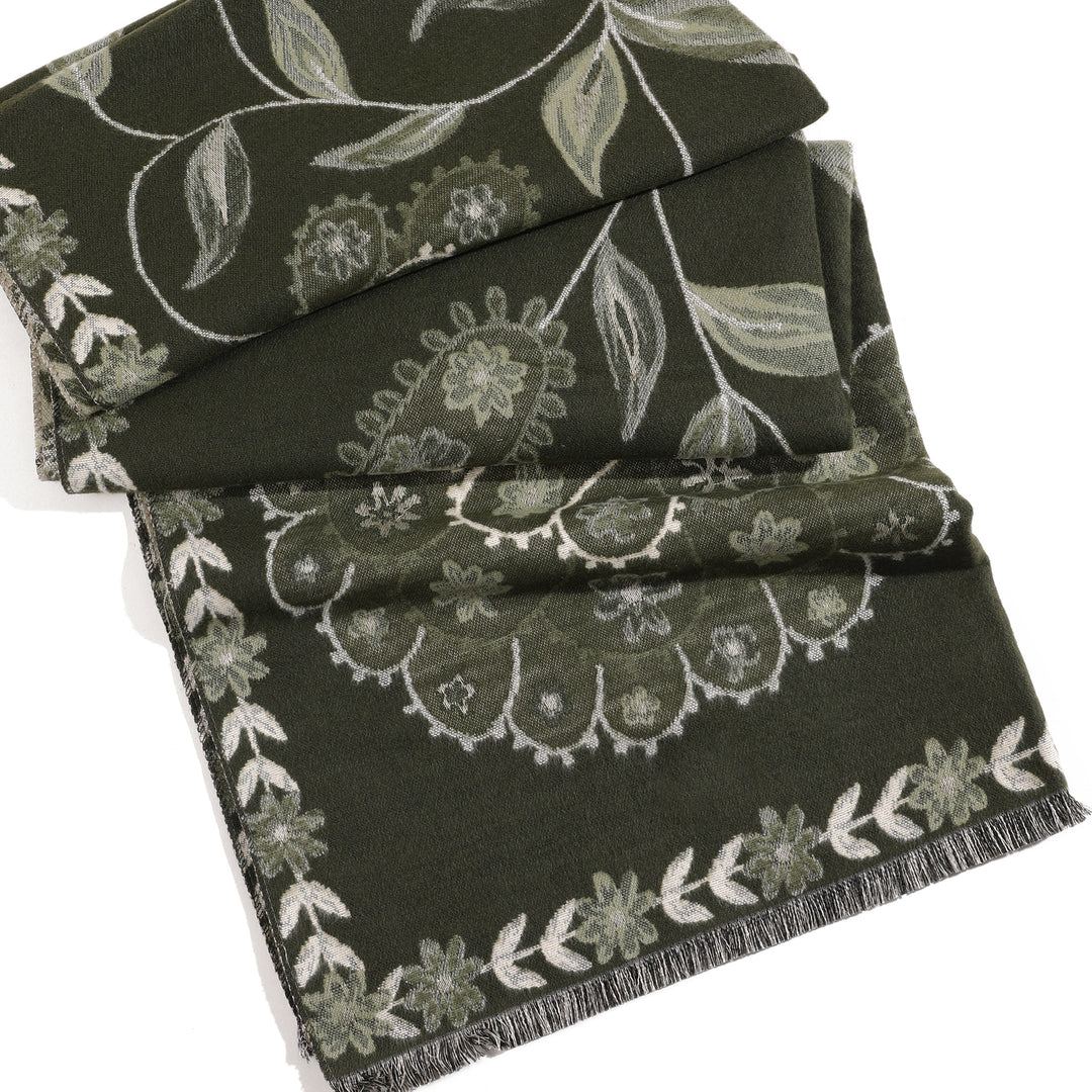 MeadowSerene Cozy Floral Shawl - Olive