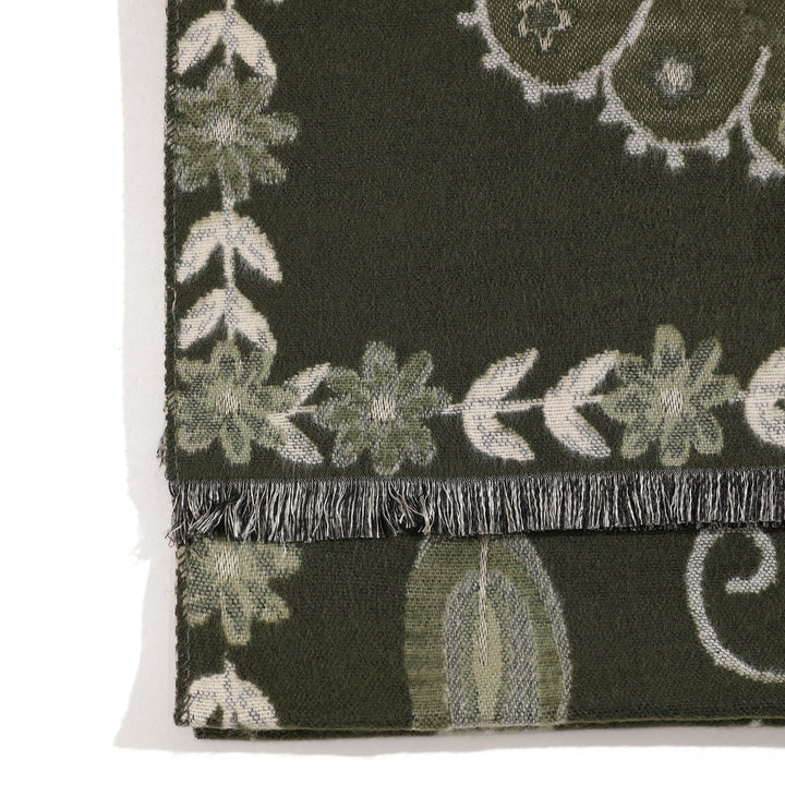 MeadowSerene Cozy Floral Shawl - Olive