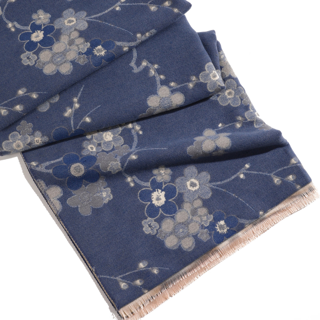AutumnBloom Reversible Floral Shawl - Blue