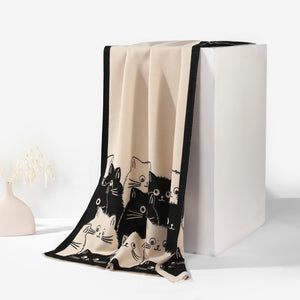 PurrHaven Cozy Cat Print Shawl - White