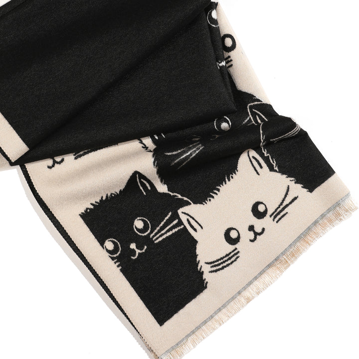 PurrHaven Cozy Cat Print Shawl - White