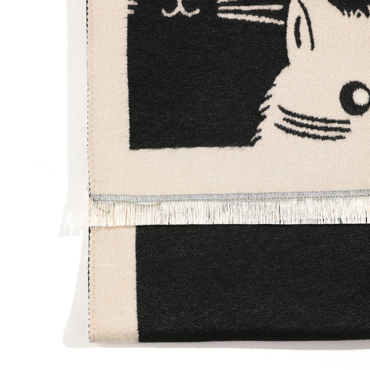 PurrHaven Cozy Cat Print Shawl - White