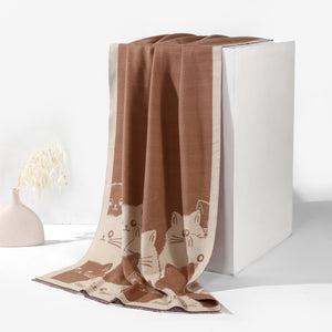 PurrHaven Cozy Cat Print Shawl - Brown