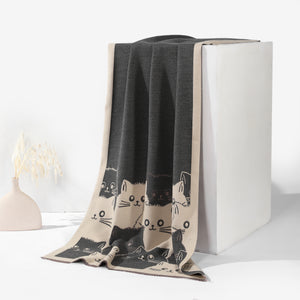 PurrHaven Cozy Cat Print Shawl - Beige