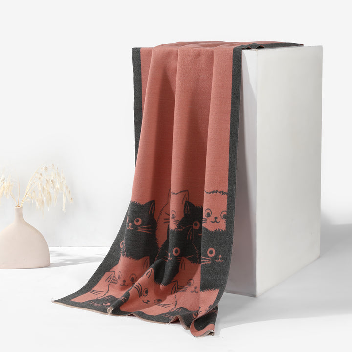 PurrHaven Cozy Cat Print Shawl - Pink