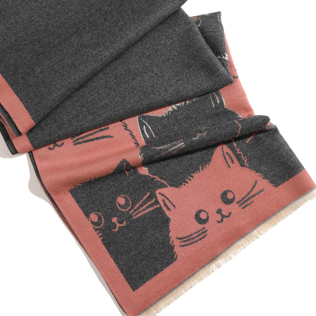 PurrHaven Cozy Cat Print Shawl - Pink