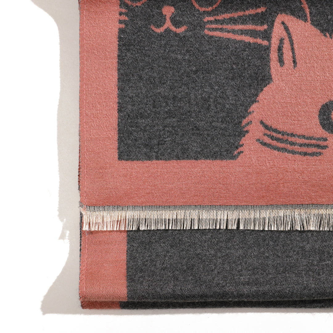 PurrHaven Cozy Cat Print Shawl - Pink