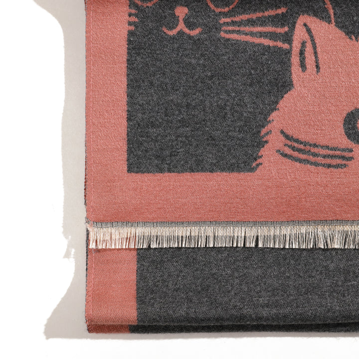 PurrHaven Cozy Cat Print Shawl - Pink