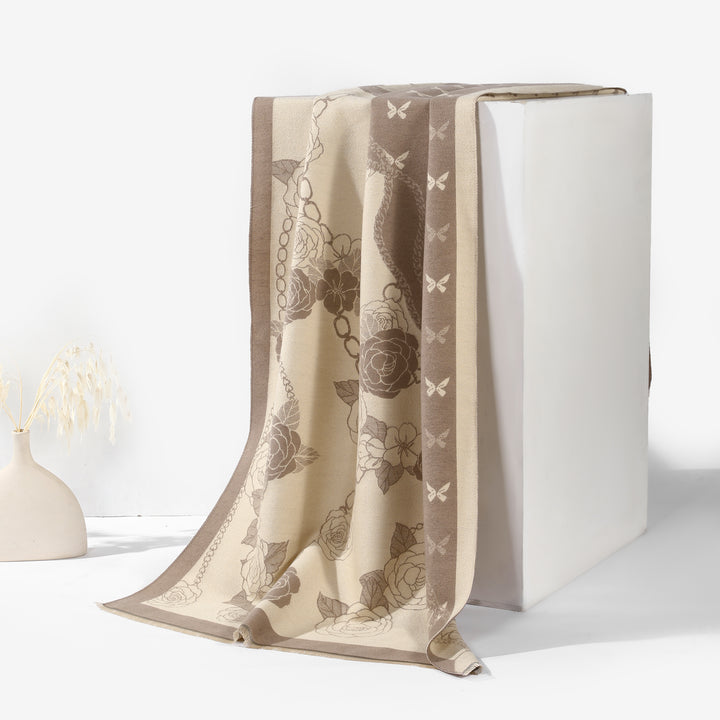 EternaBloom Luxe Heritage Shawl - Beige