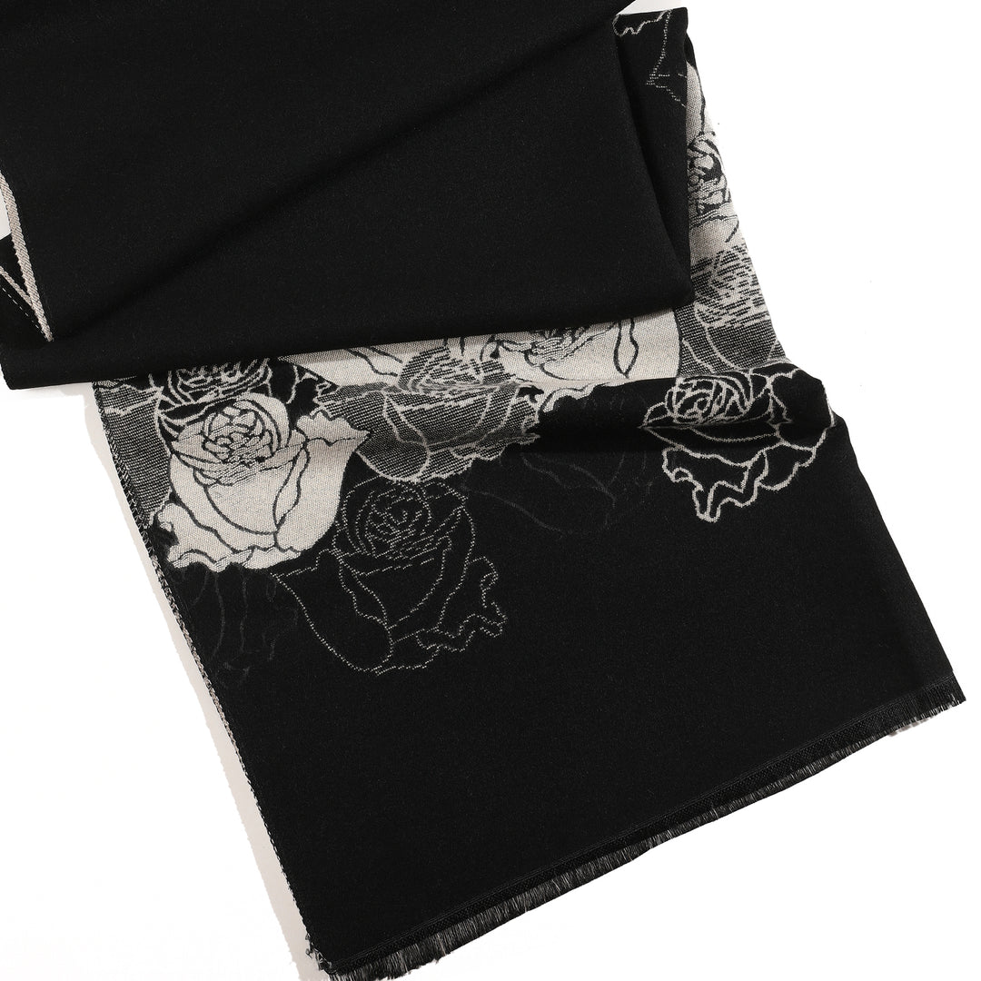 Reversible Rose Elegance Shawl - Black