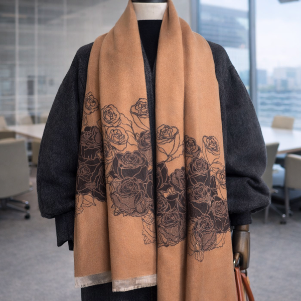 Reversible Rose Elegance Shawl - Light Brown