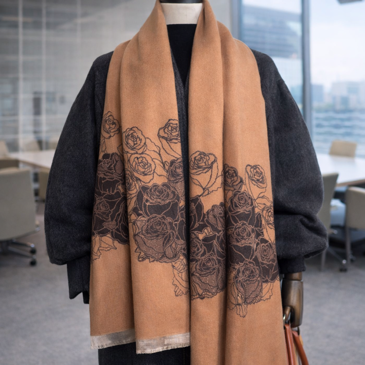 Reversible Rose Elegance Shawl - Light Brown - Salty Accessories
