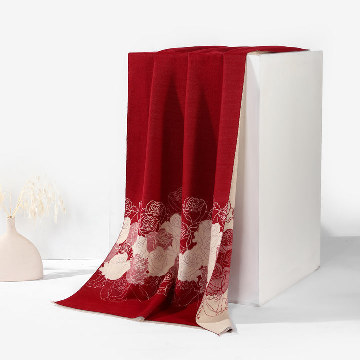 Reversible Rose Elegance Shawl - Maroon
