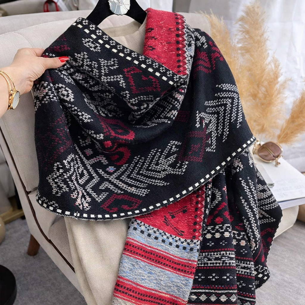 Reversible Weave Boho Shawl - Black